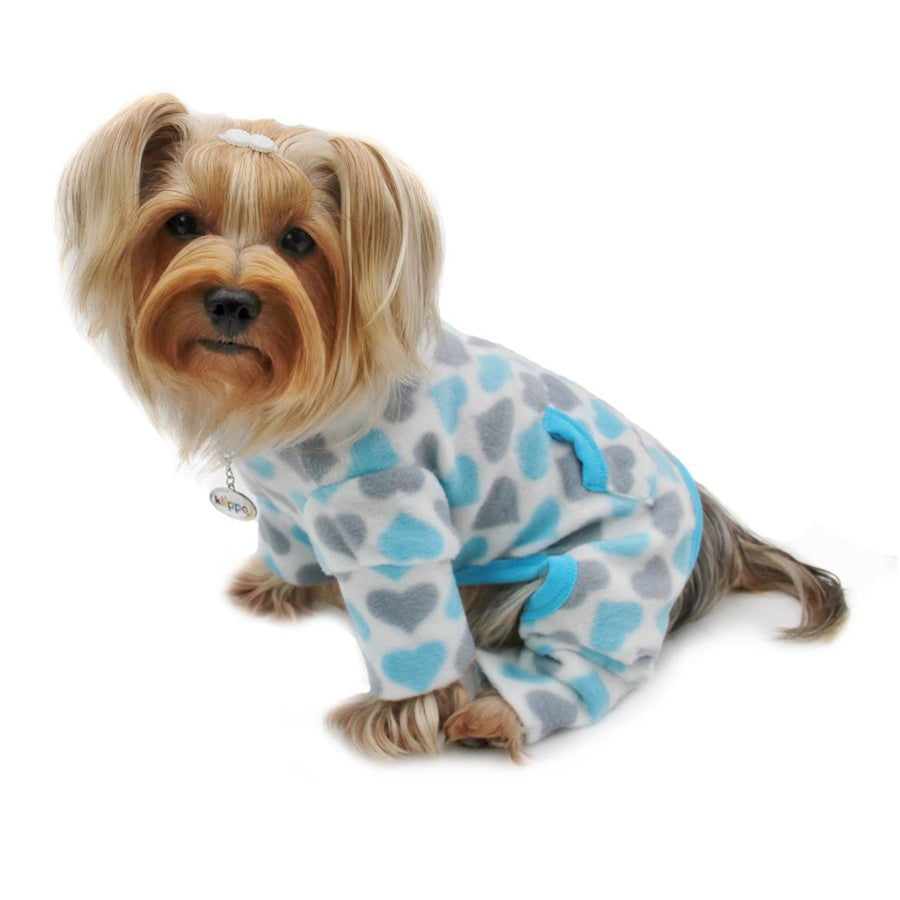 Blue and Gray Hearts Fleece Turtleneck Pajamas