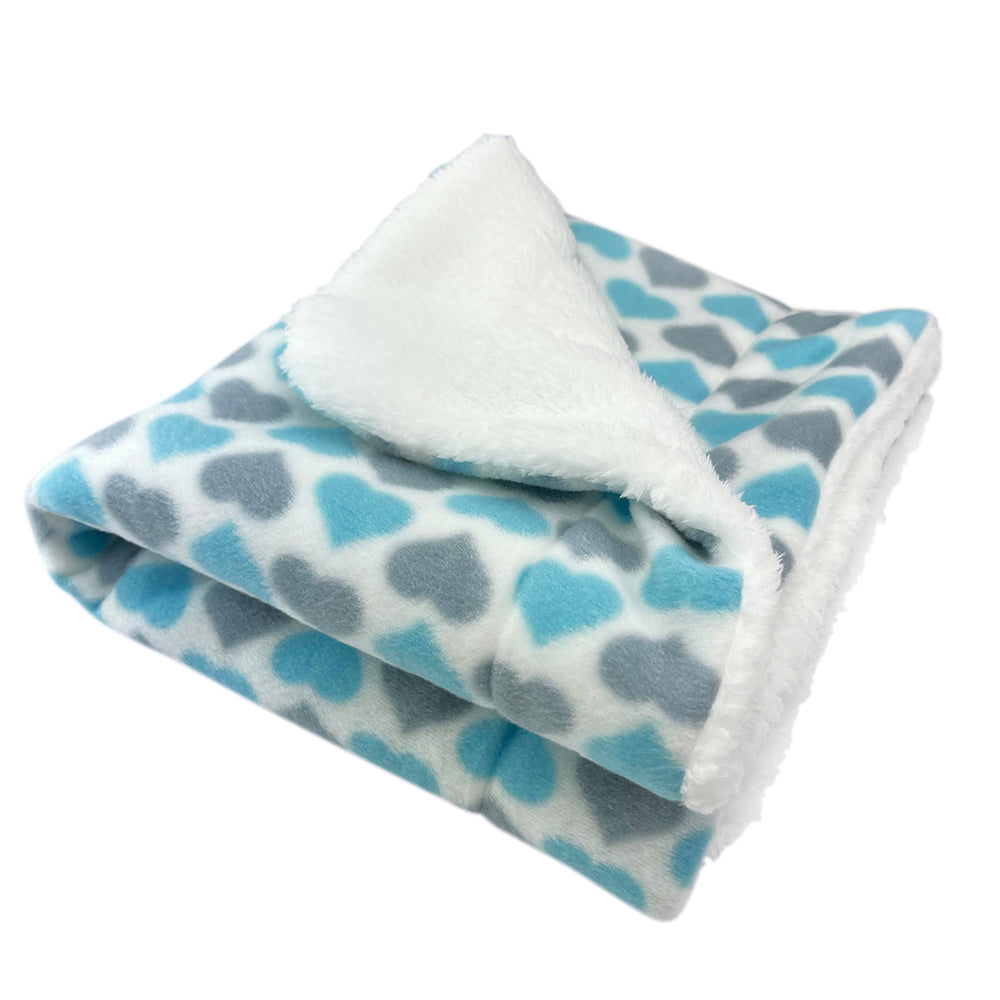 Double Layered Blue and Gray Hearts Fleece/Ultra-Plush Blanket