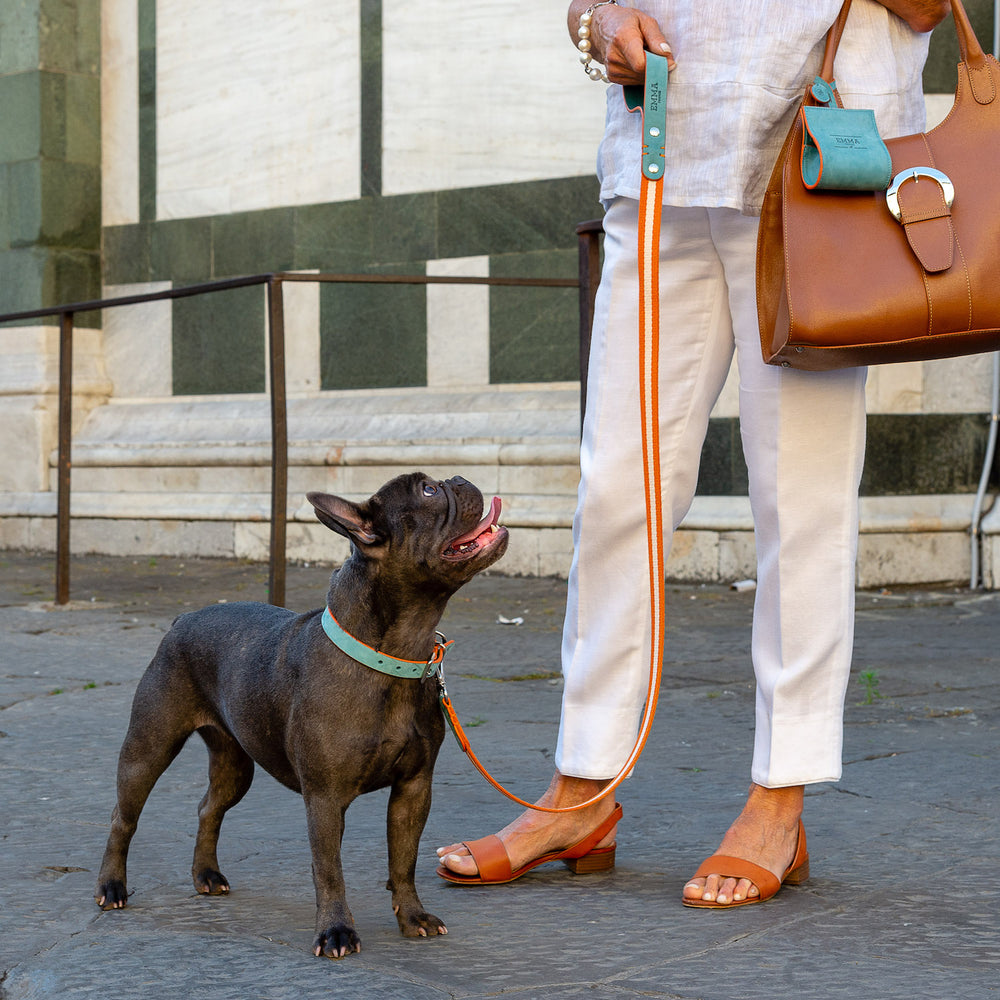 Dog Lead In Fabric And Light Blue Nubuck Leather Emma Firenze