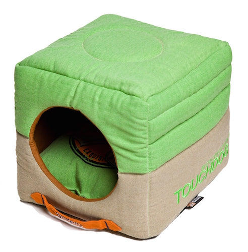 Mint Green Touchdog Convertible And Reversible Vintage Printed Squared 2-In-1 Collapsible Dog House Bed