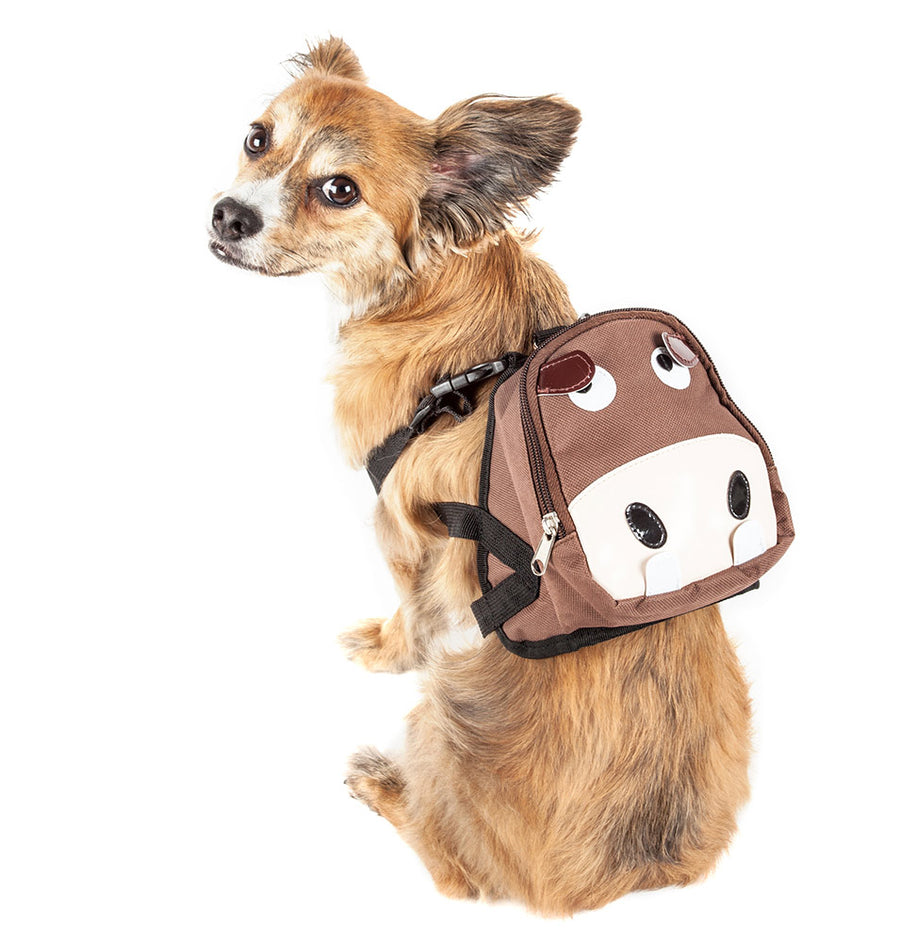 Pet Life 'Mooltese' Large-Pocketed compartmental animated Brown Dog Harness Backpack