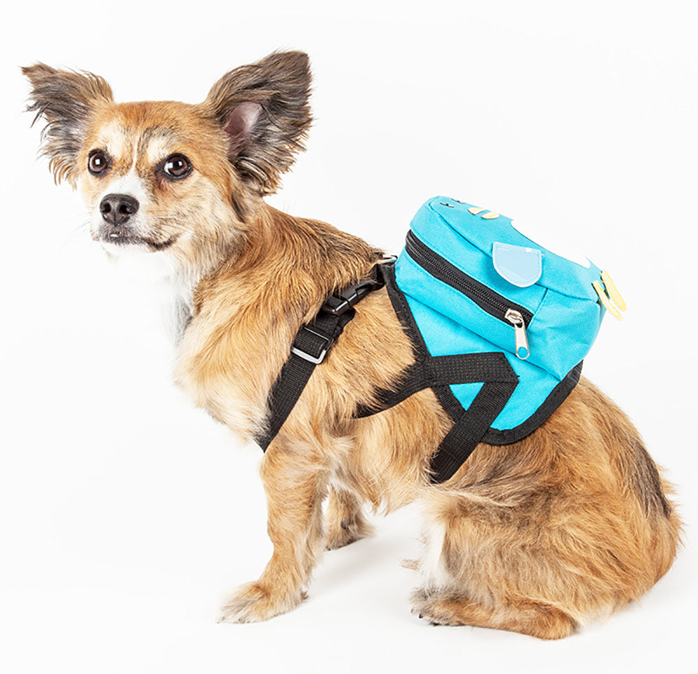 Pet Life 'Waggler Hobbler' Large-Pocketed compartmental animated Blue Dog Harness Backpack