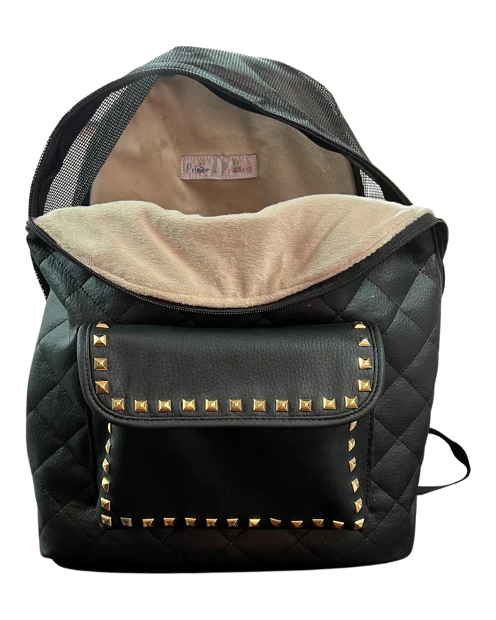 Backpack Dog Carrier - Black with Gold Studs