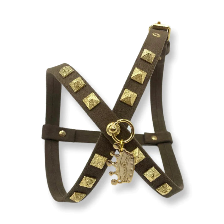 Fashion Dog Harness and Chain Leash Set -Brown Faux Suede