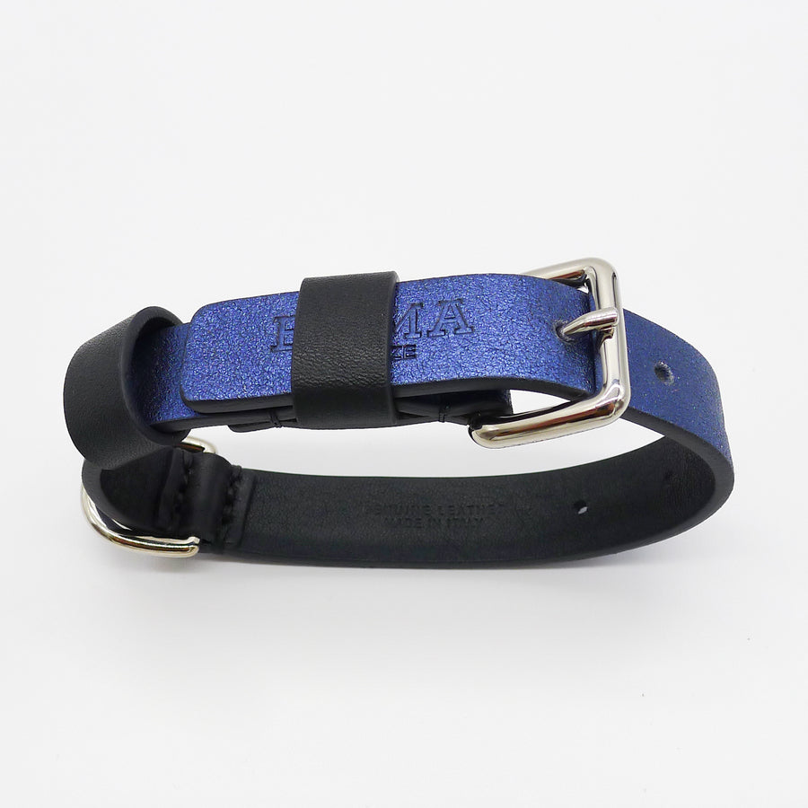 Collar In Metallic Blue And Gray Leather Emma Firenze