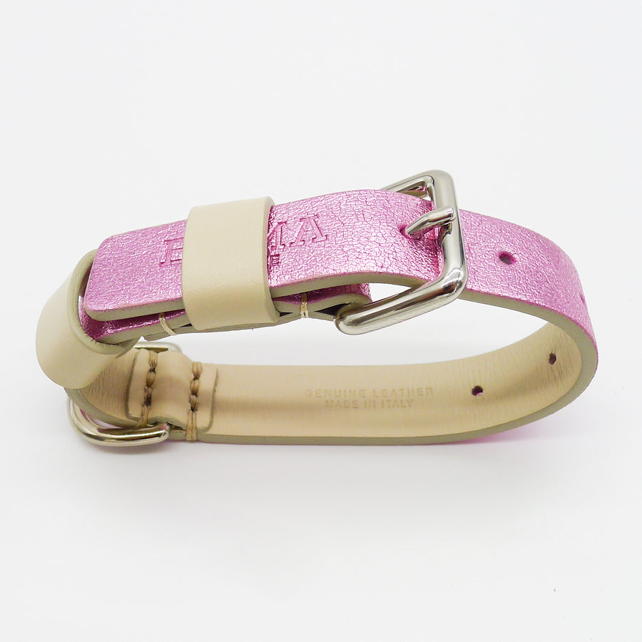 Collar In Metallic Pink And Ivory Leather Emma Firenze