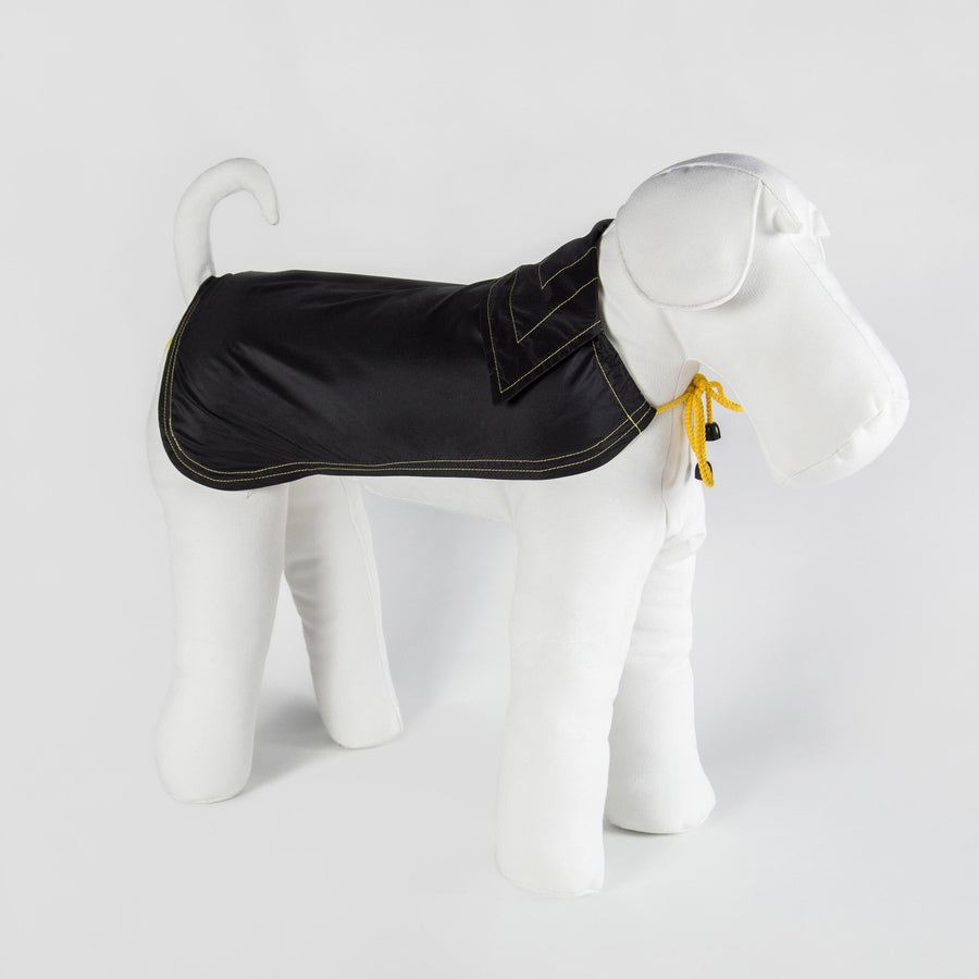 Bespoke Raincoat  For Dogs In Black Fabric And Yellow Details Emma Firenze