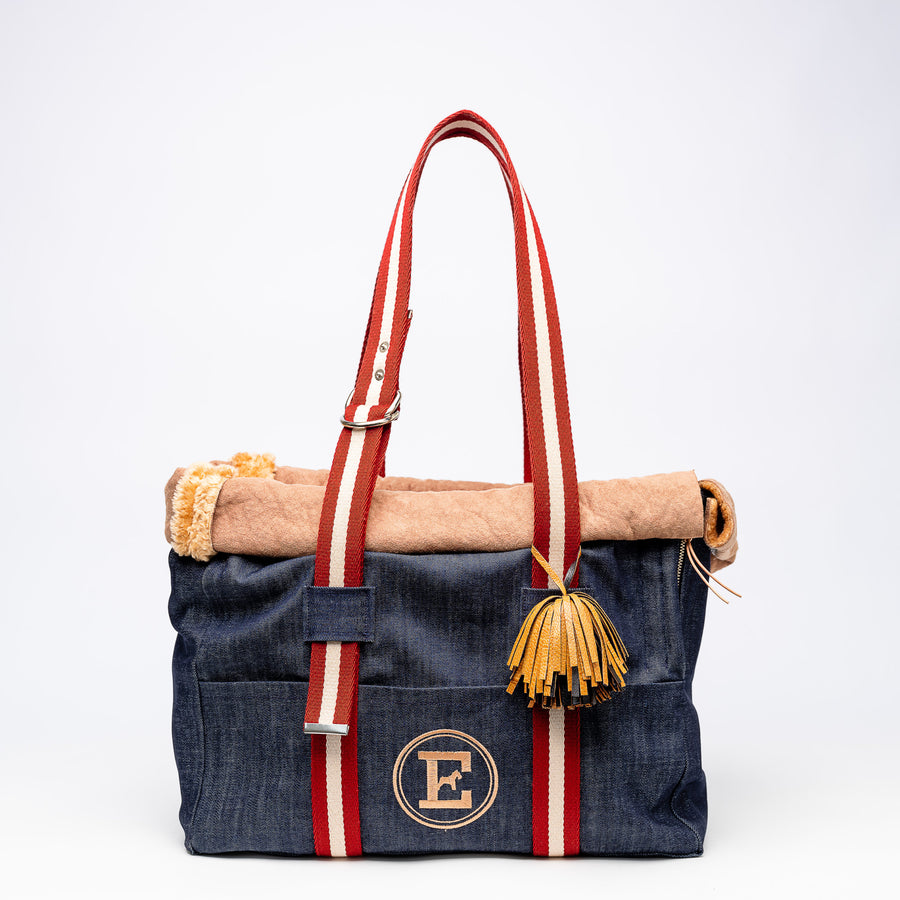 Bag For Dogs And In Denim And Removable Faux Fur With Lining Emma Firenze