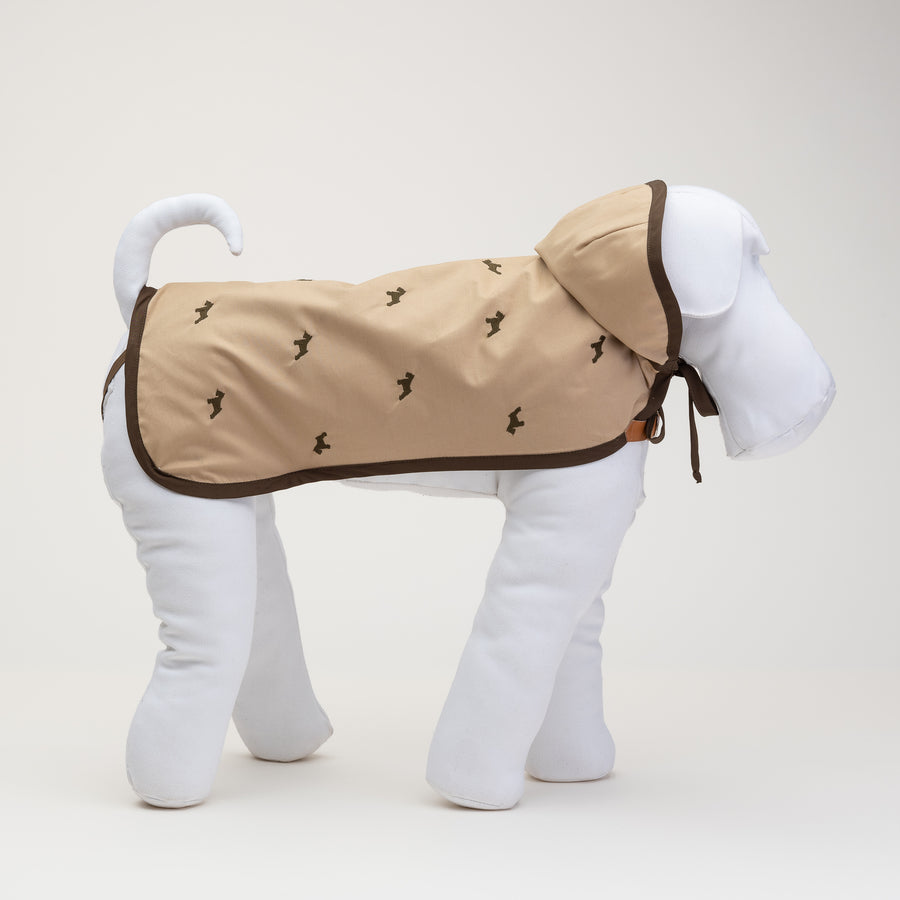Beige Bespoke Lined And Embroidered Raincoat For Dogs Emma Firenze