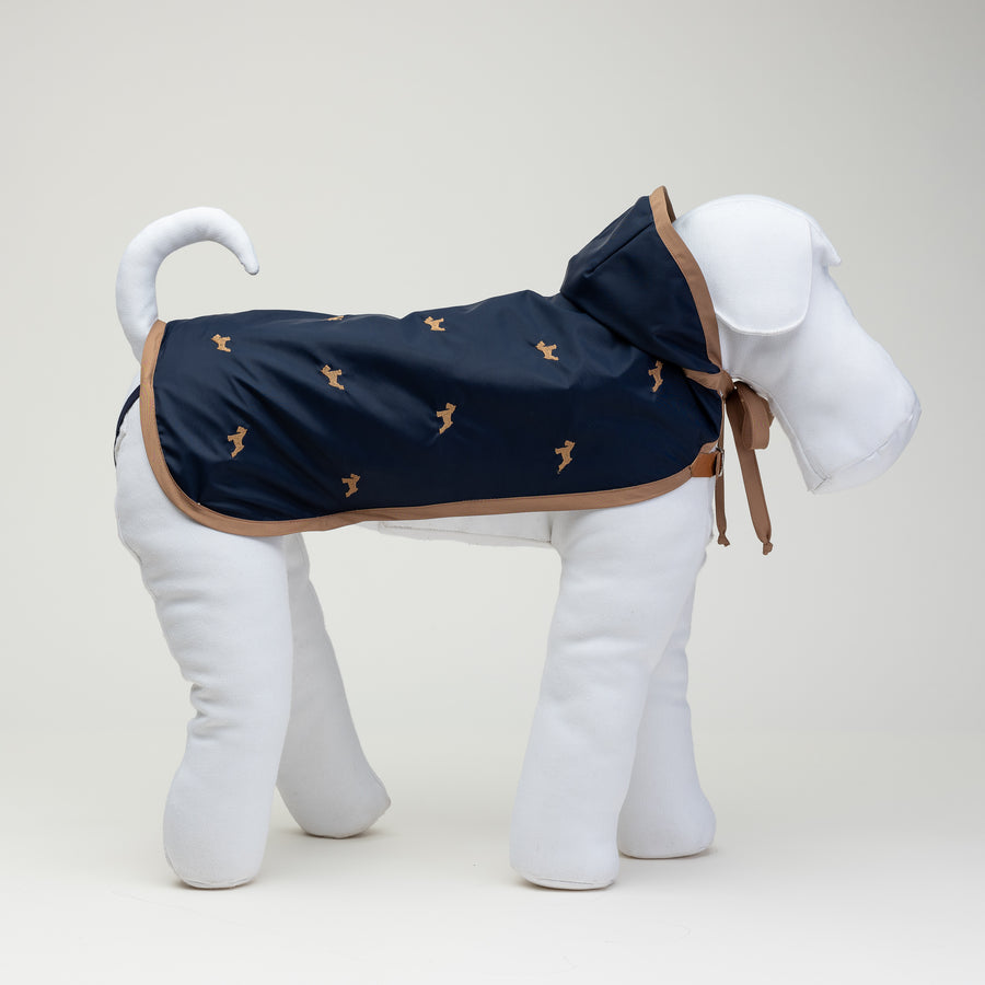 Blue Bespoke Lined And Embroidered Raincoat For Dogs Emma Firenze