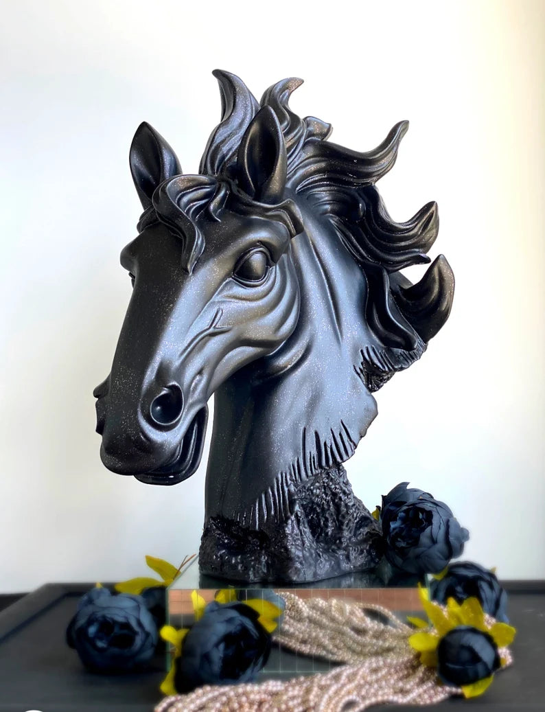 Elegant Horse Head Statue in Black