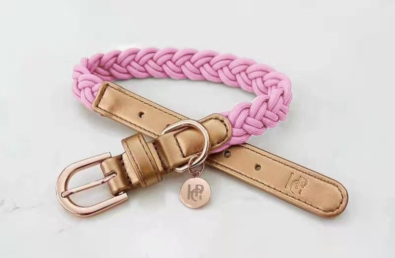 Dog Collar - Peony Pink/Rose Gold Plaited